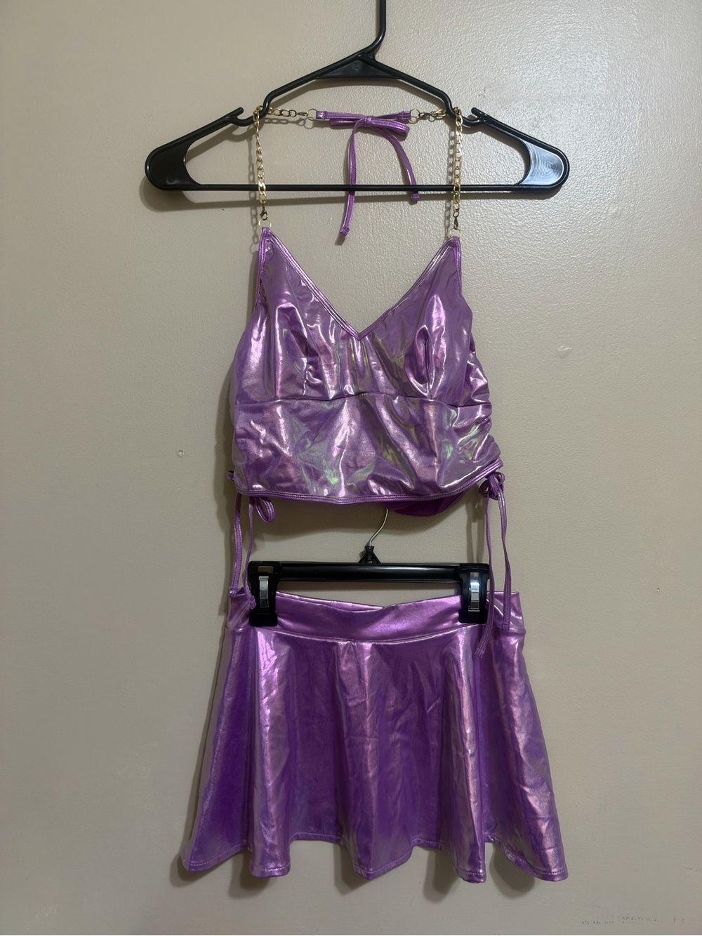 Shein Small Metallic Purple Festival Top and Skirt Set